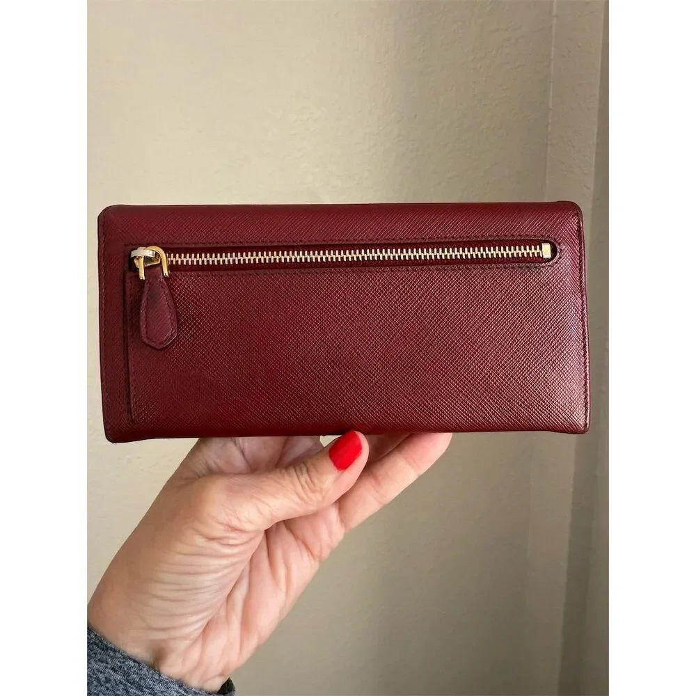 Prada Women's Red Saffiano Leather Long Wallet with COA - Picture 3 of 10